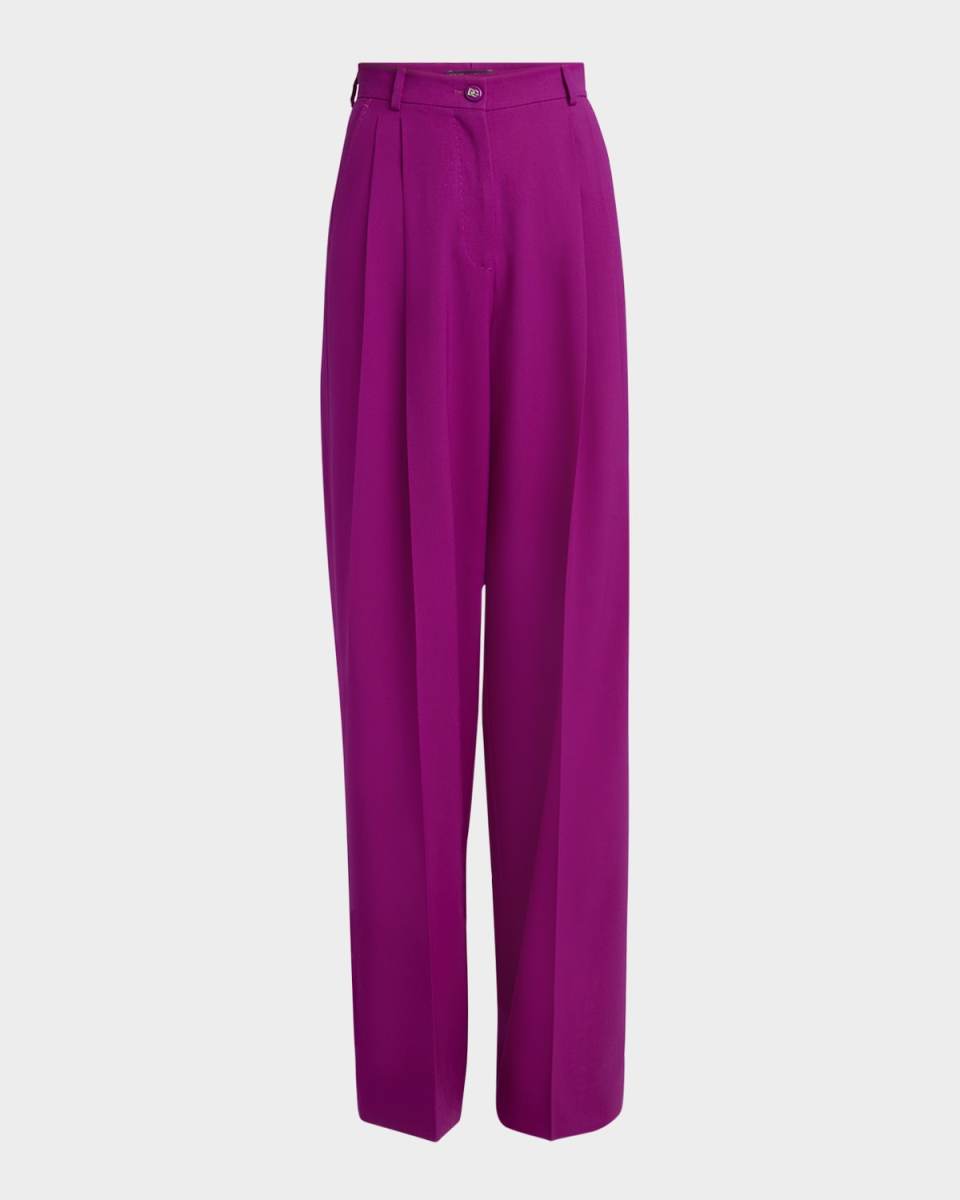 Double-Pleated Straight-Leg Wool Pants